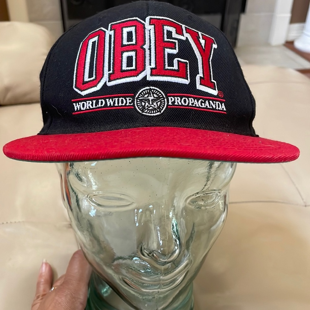 OBEY SnapBack Cap (Worldwide Propaganda), Red and Black, OS